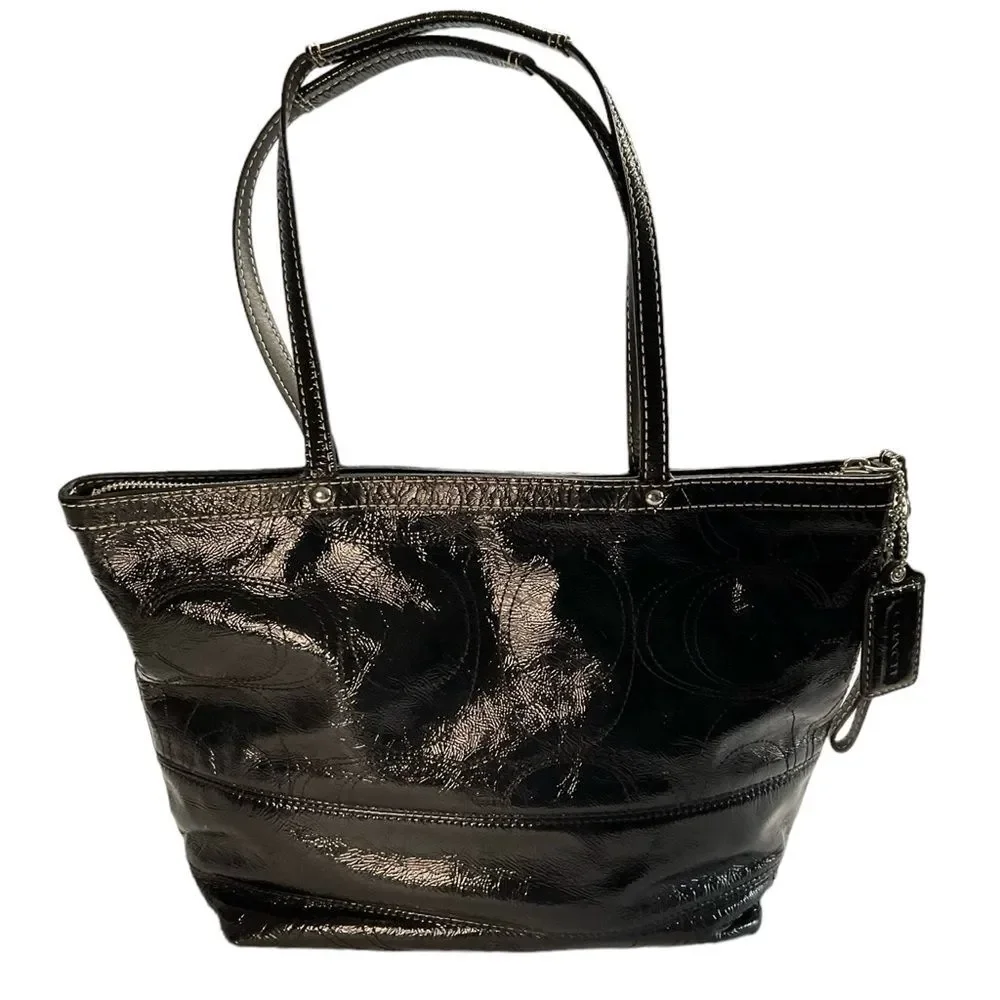 Coach Black Patent Leather Signature Satchel Purse Bag Style 15142